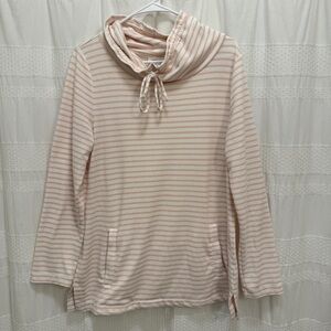 Haven Well Within Striped Pullover Cowl Neck Sweatshirt Womens Medium Tan White